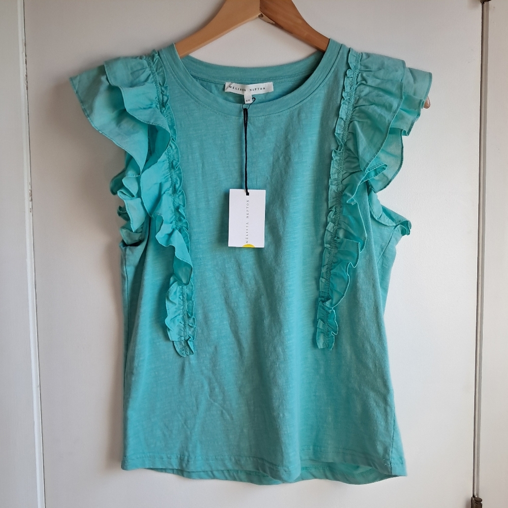 Melissa Nepton Turquoise Ruffle Top Small